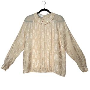 Vintage 100% Silk Pleated Floral Blouse Peter Pan Collar Feminine Piratecore